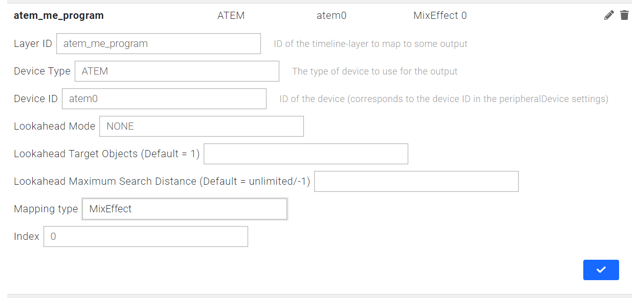 A sample configuration of a Layer Mapping for the M/E1 Bus of an ATEM switcher