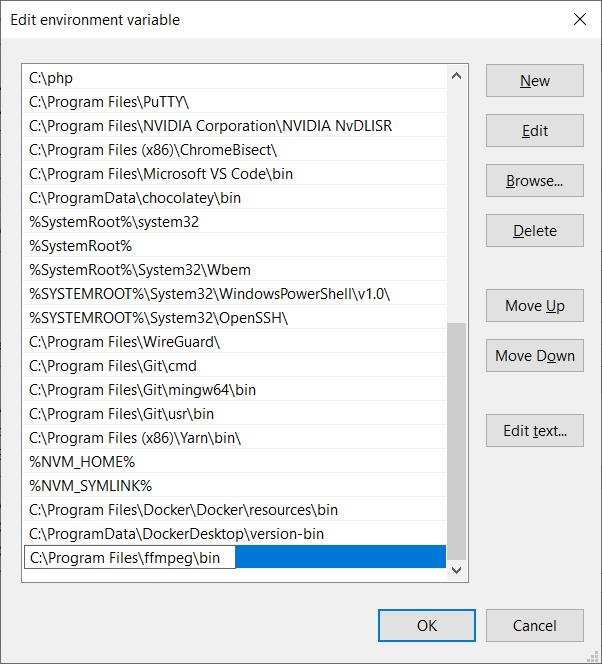 Edit environment variable screenshot