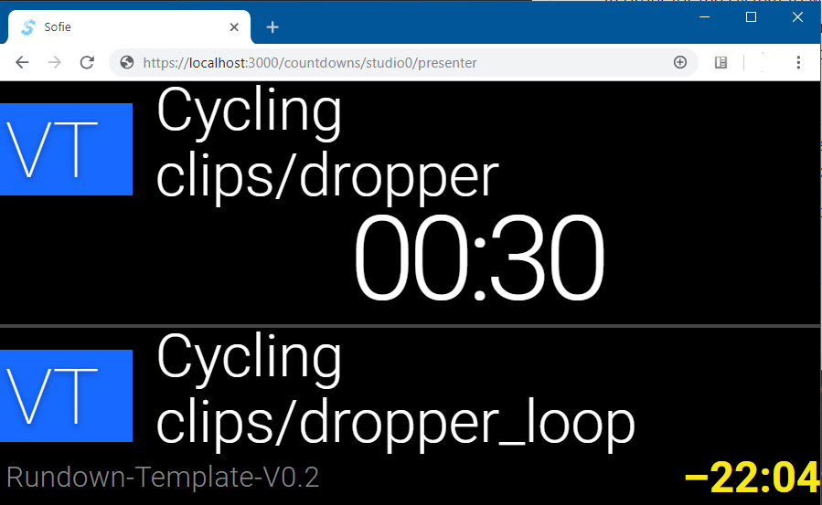 The Host view, displaying time information and countdowns