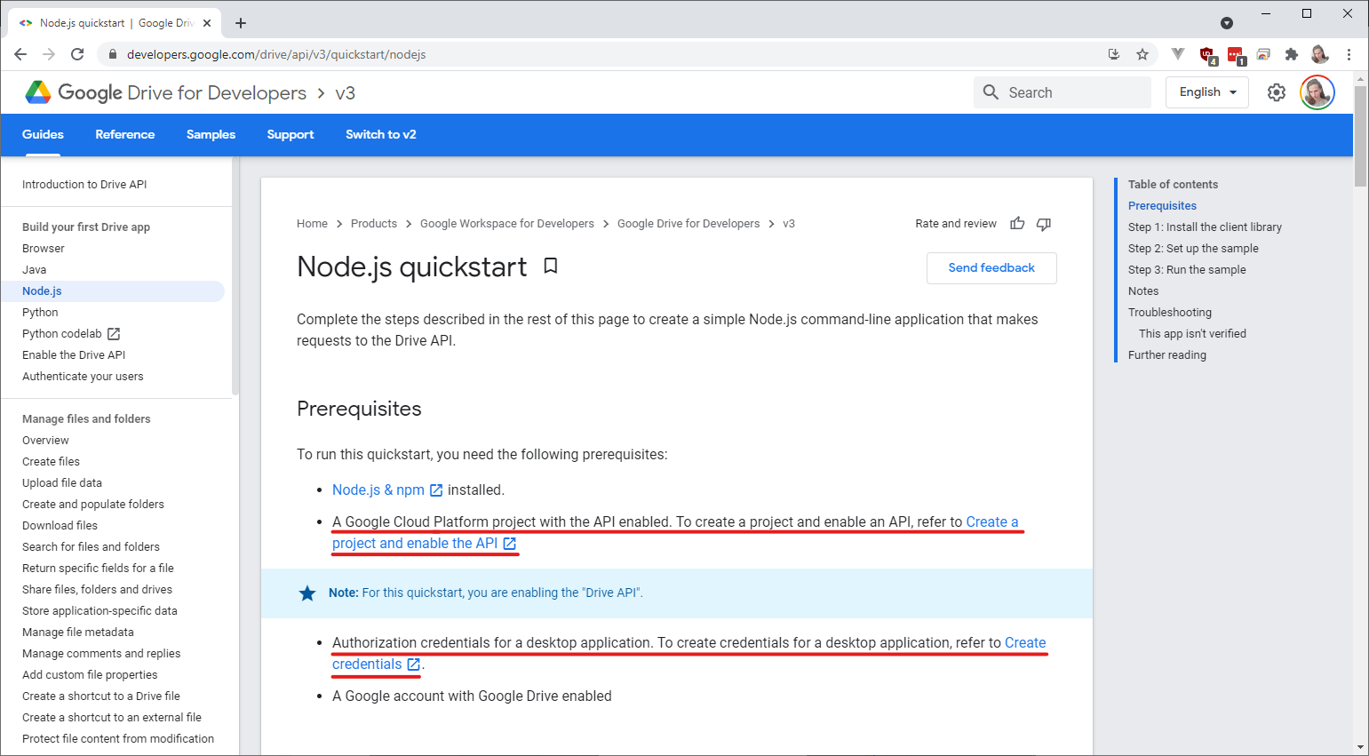 Nodejs Quickstart page
