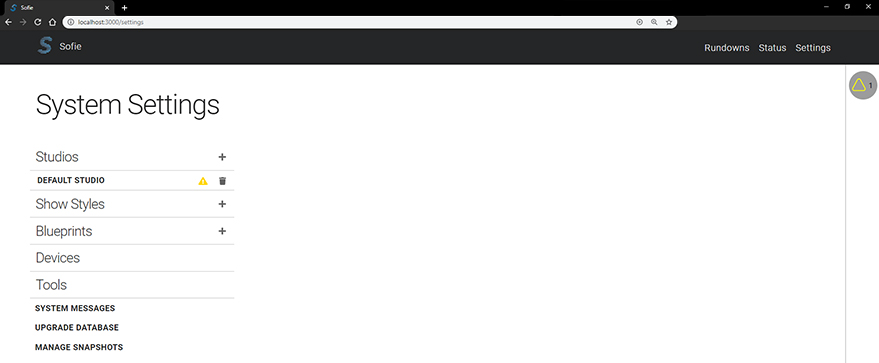 Settings View – Describes how the Sofie Core is configured
