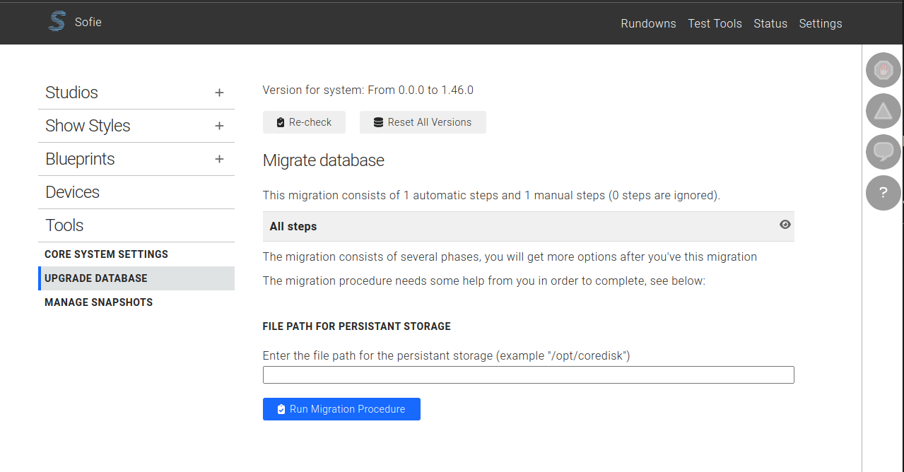 Update Database Section of the Settings Page