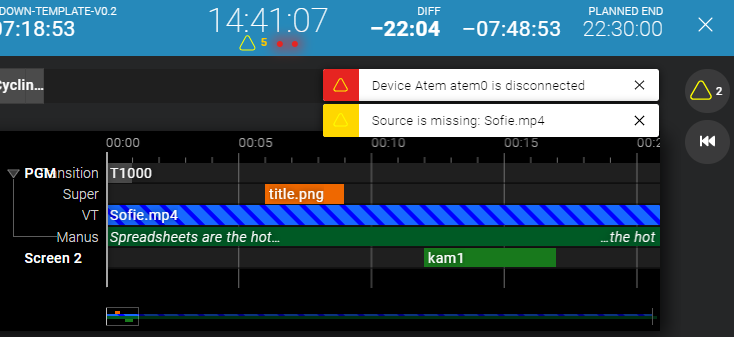 Warnings and notifications are displayed to the user in the GUI